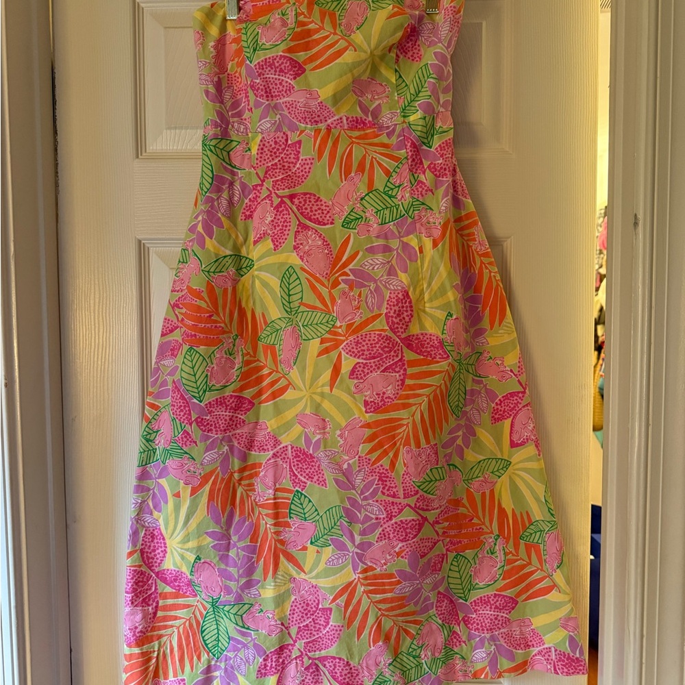 Lily Pulitzer Floral Strapless Dress in Pink and Green
